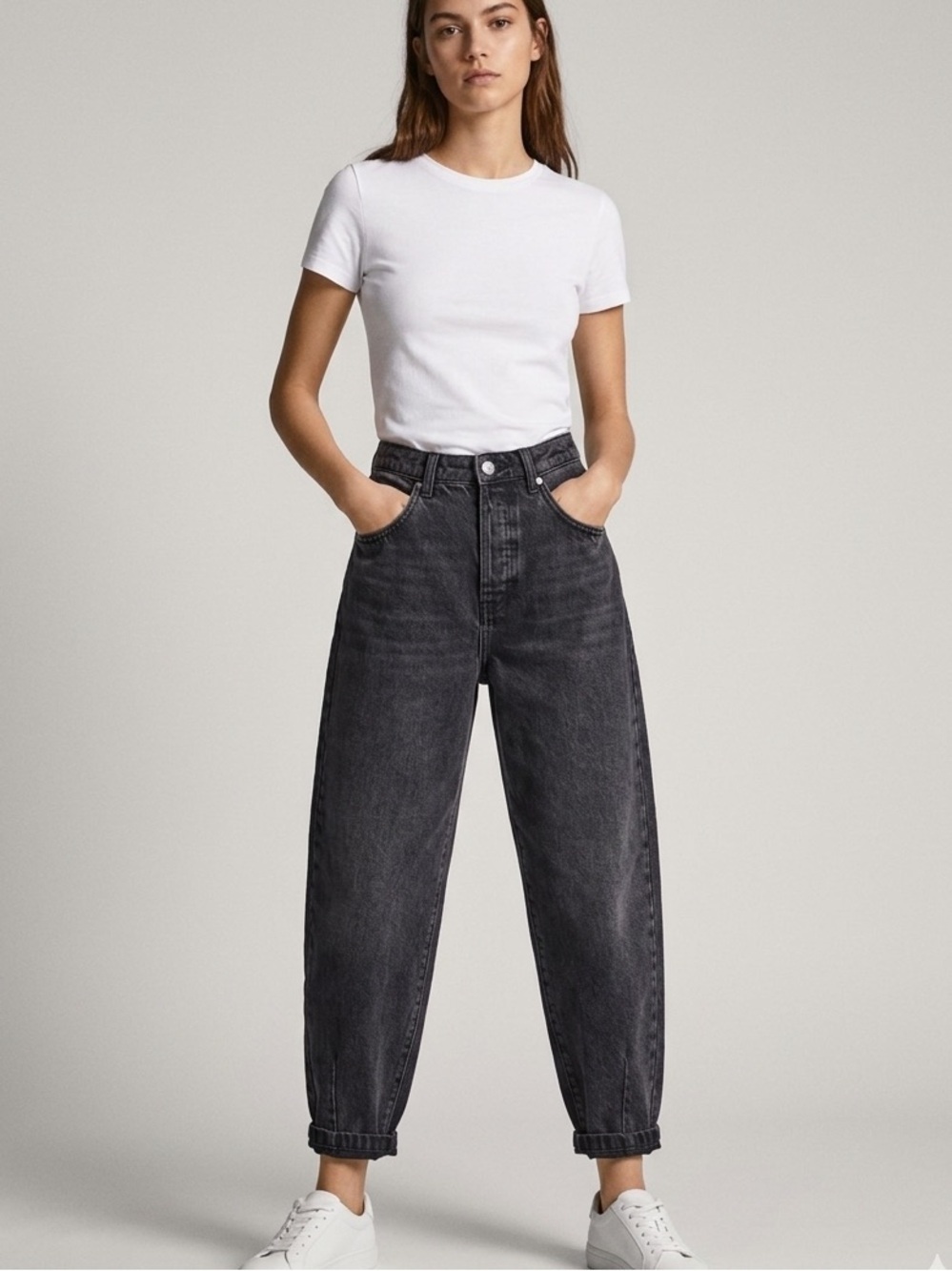 Zara Black Denim High-Rise Slouchy Jeans